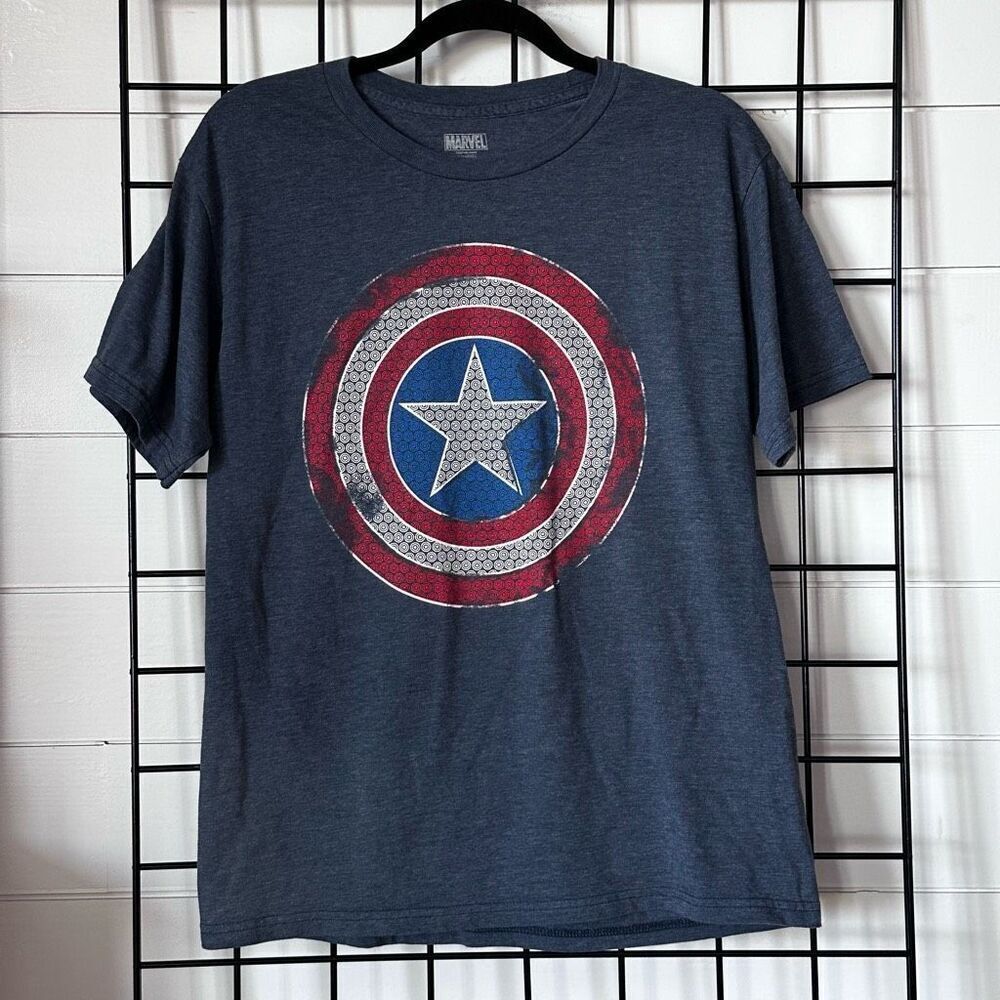 Marvel Captain America SS T-Shirt Mens M Blue‎ Red White Shield Star